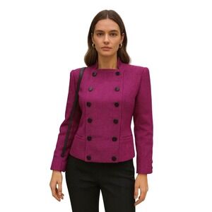 VTG Nina Ricci Boutique Paris‎ Wool Blazer US 6 Magenta Black Double Breasted